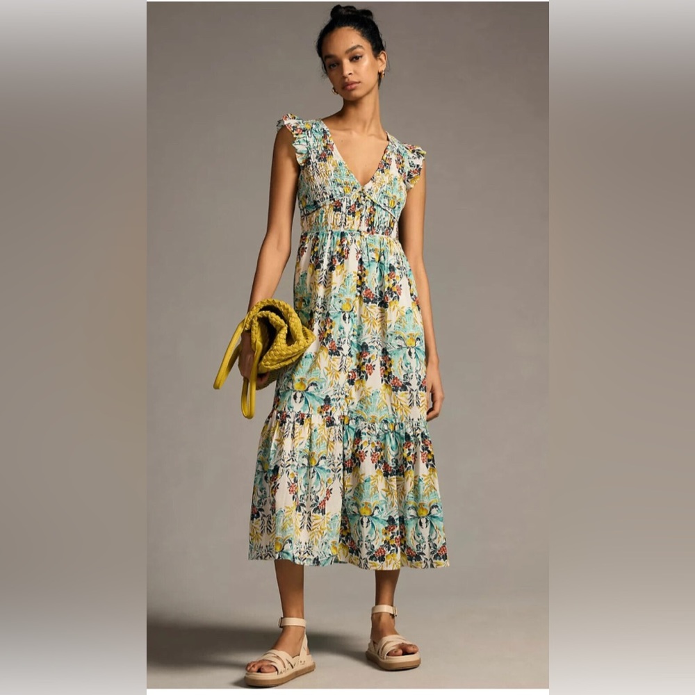 Anthropologie The Peregrine Midi Maxi Dress Color: CHARTREUSE Size 1X